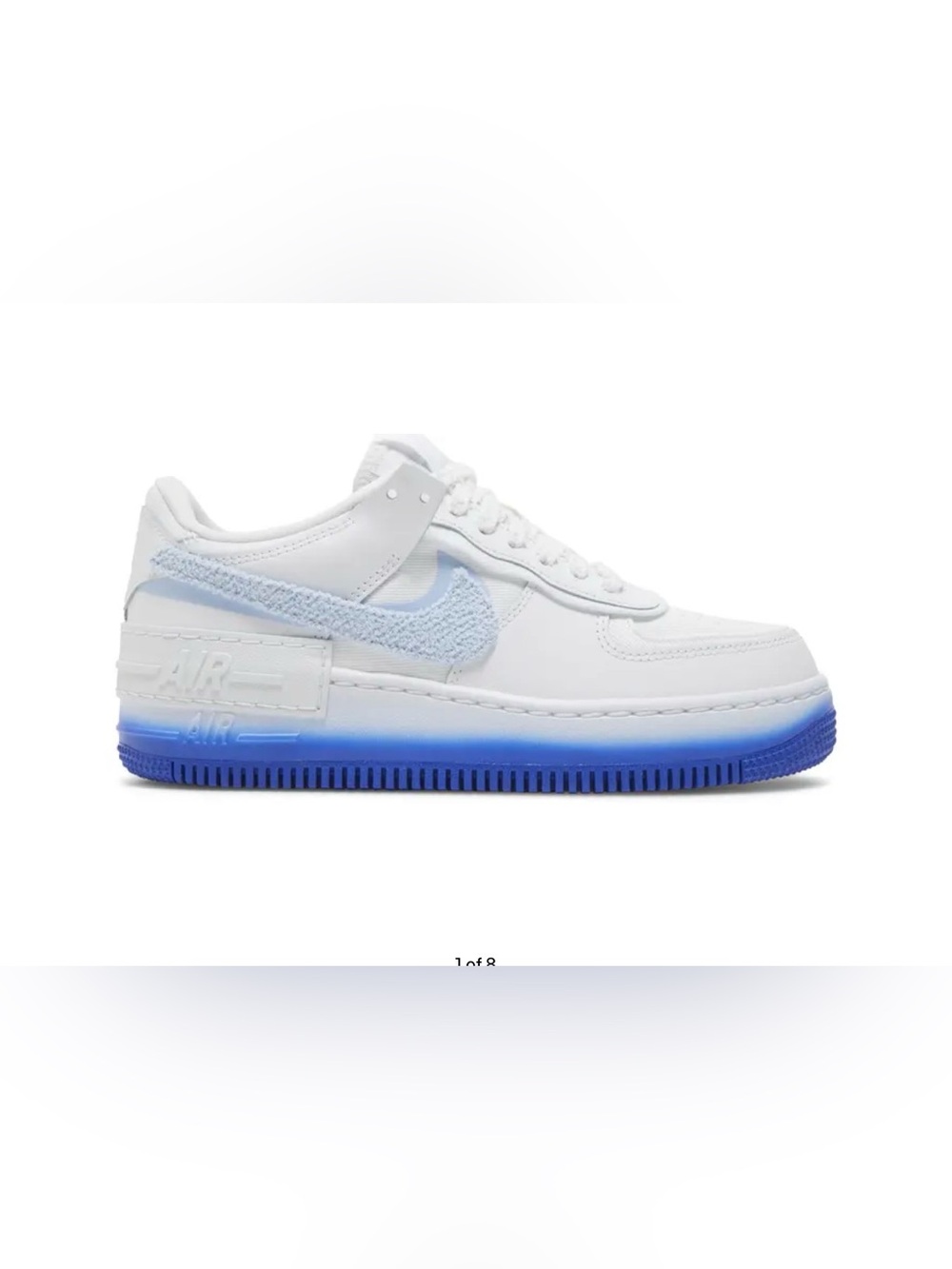 Nike White Low-Top Sneakers with Light Blue Swoosh and Blue Gradient Sole
